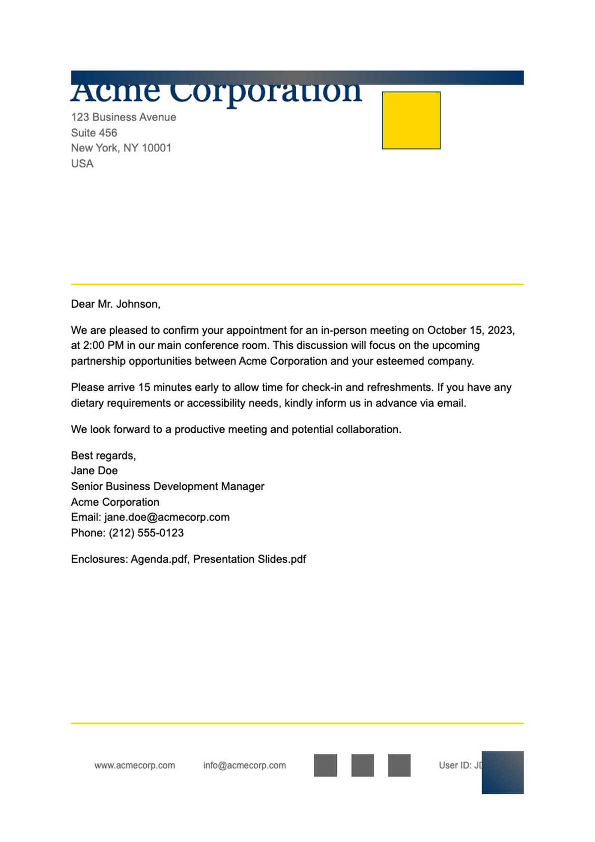Modern geometric company letterhead template with social media icons_variant_1